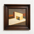 Vintage Geometric Cube Impasto Oil Painting with Dark Solid Wood Frame