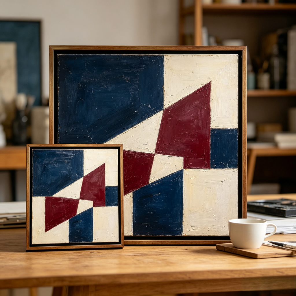 Geometric Impasto Framed Wall Art